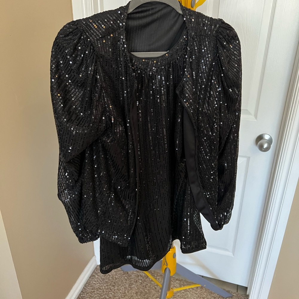 Black Sequin Set Top with Jacket